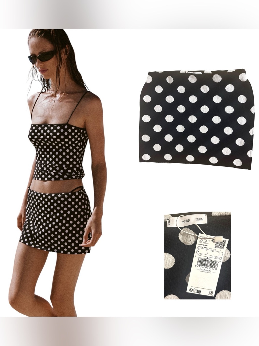 Mango Polka Dot Knit Mini Skirt